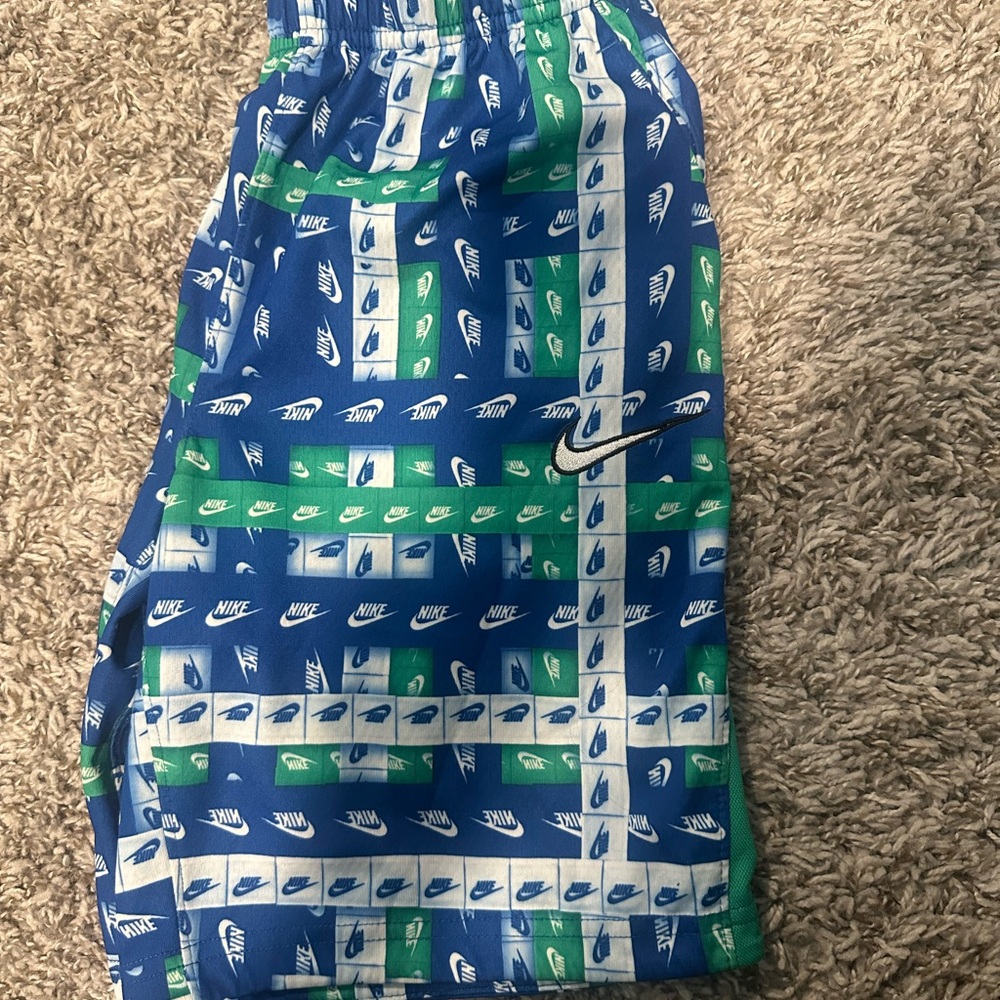 Nike Kids Blue and Green Graphic Shorts